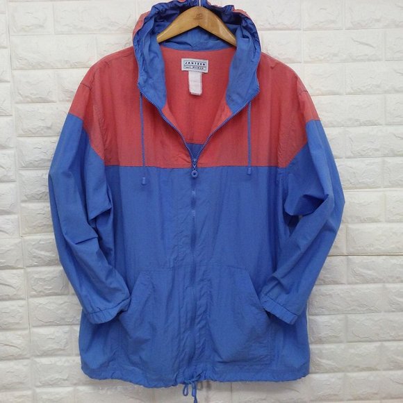 80s Jantzen Color Block Jacket Sz-1X Pockets Hood - Picture 3 of 10
